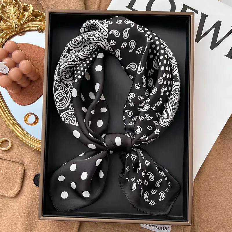 Luxury Polka Dot Silk Square Scarf Women Hijab Hair Bands Neckerchief Female Satin Shawl Ribbon Headband Fashion Wraps Bandana image 5