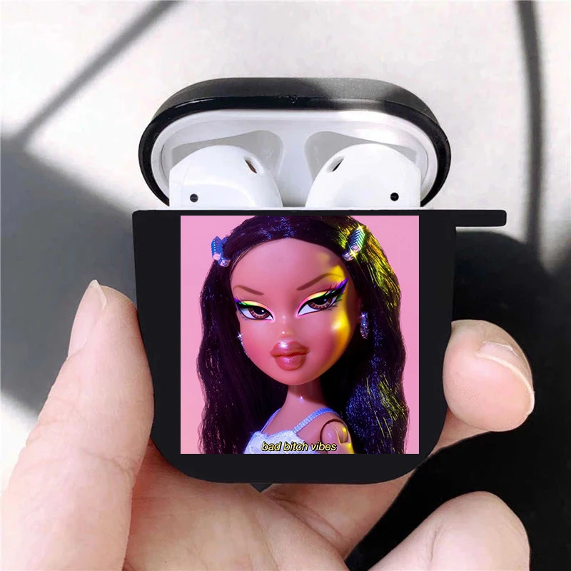 Hot Cute Bratz Doll Soft silicone TPU Case For AirPods Pro2 1 2 3 Luxury Black Silicone Wireless Bluetooth Earphone Box Cover