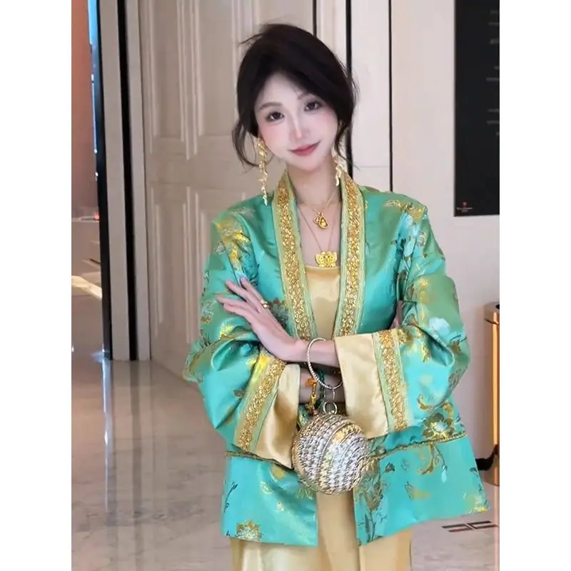 Chinese Two-piece Suit for Women's New Autumn Light National Style Light Luxury High-end Lace-up Top Suspender Skirt Exquisite