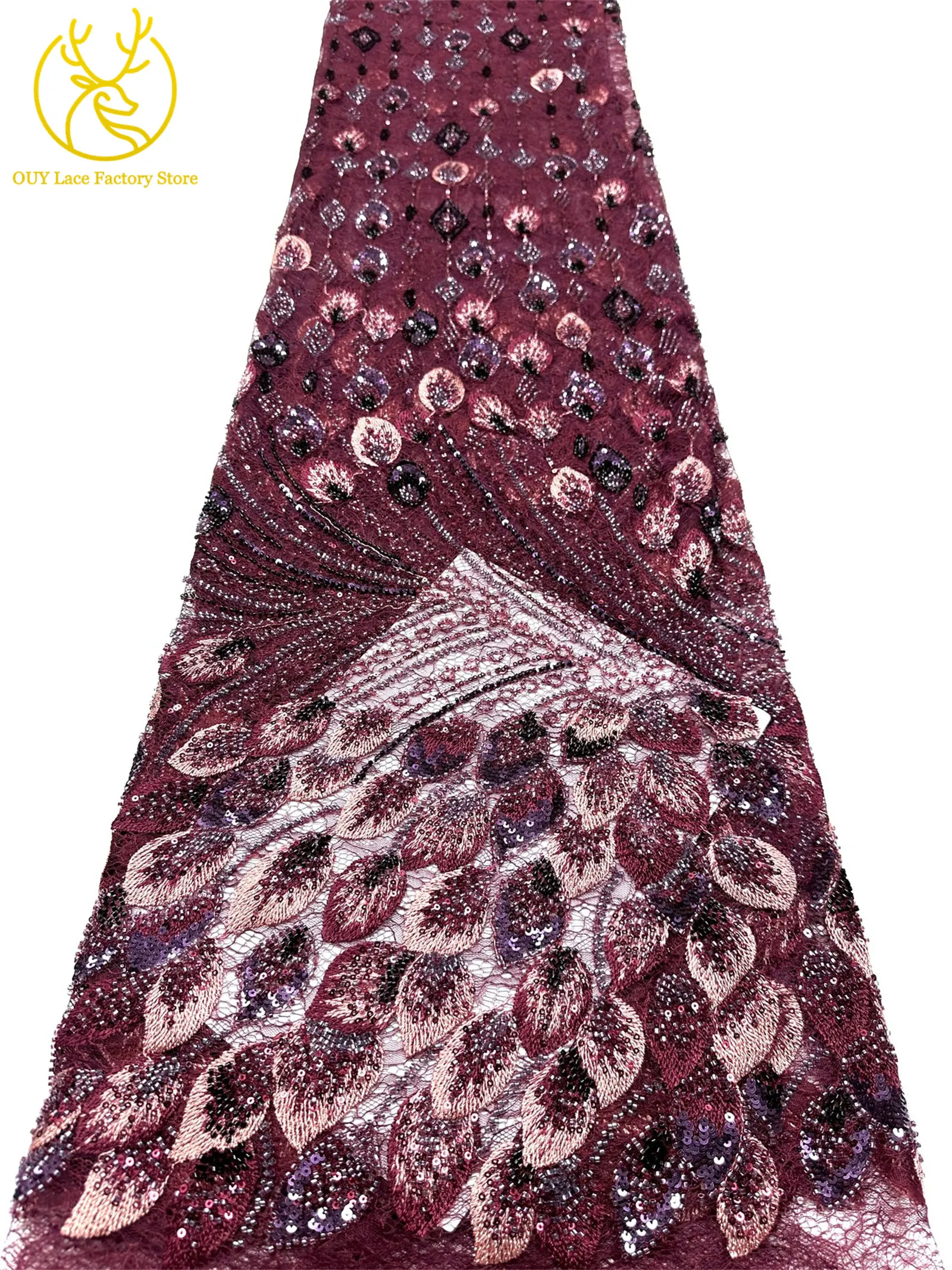 Nigerianischer Spitzenstoff im neuen Stil mit 3D-Stickerei, 5 Yards, eleganter afrikanischer Spitzenstoff mit Perlen und Pailletten für Brautkleider und Hochzeitskleider zum Nähen – Detail 16
