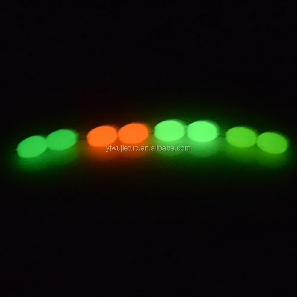 

10000pcs/bag Green Soft Plastic fishing beads stop Glow in the Dark Round Oval Shape Luminous soft Bead fishing