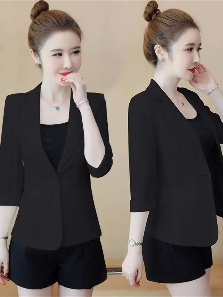 

Thin ort Women's Summer New Korean Sle Seven Sve Outerwear Fem Faion Small Western Sle Cleanfit