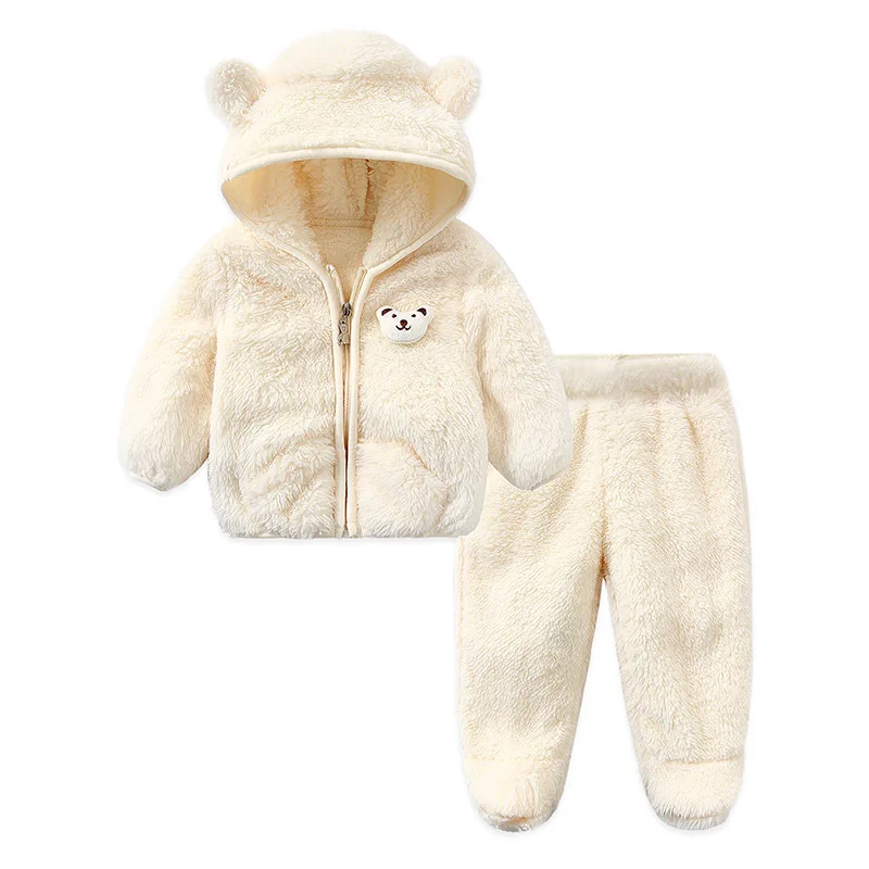 2024 Children\'s Padded Suit Boys Warm Fashion Casual Sets Autumn Winter New Girls Cute Hooded Solid Color 2 Piece 7M-3 Years Old