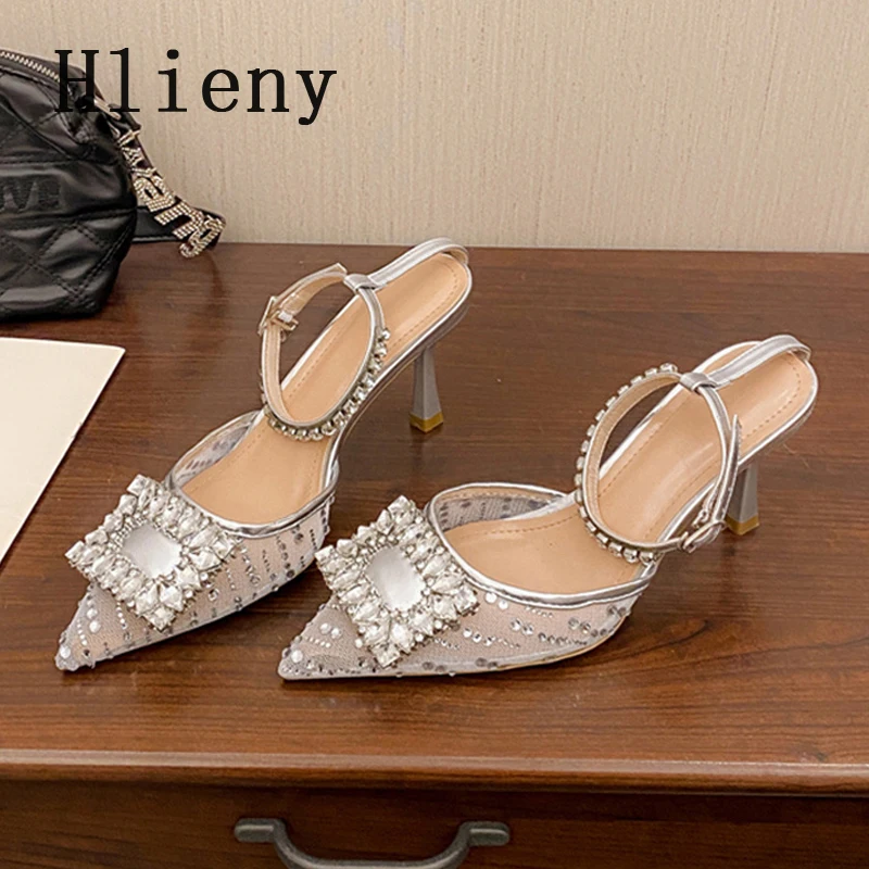 

Hlieny Fashion High Heels Women Pumps Pointed Toe Crystal Buckle Strap Wedding Sandals Shoe Summer Party Prom Stiletto Sandalias