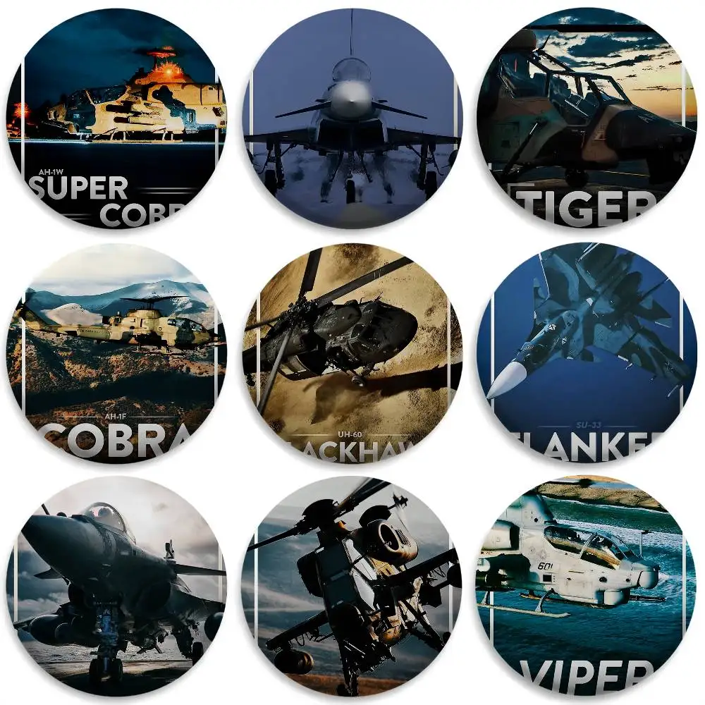 

Modern Fighter Jets Cool Badges Round Exquisite Badge Brooches Creative Pins For Clothes Hat Backpack Gift Accessories