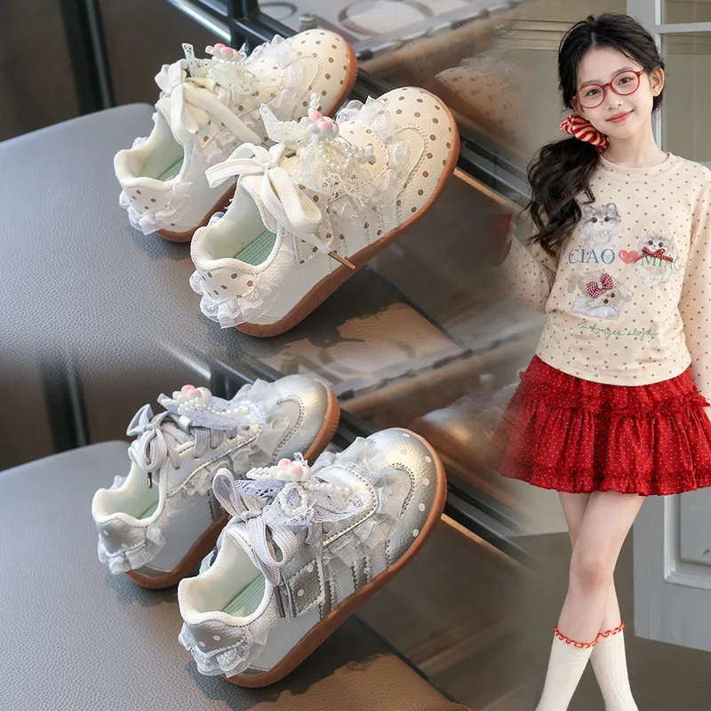 Baby Girls Dot Splicing Shoes Kids Lace Sneakers 2026 Autumn New Young Children Baby Casual hook loop Trainers Size 22-31