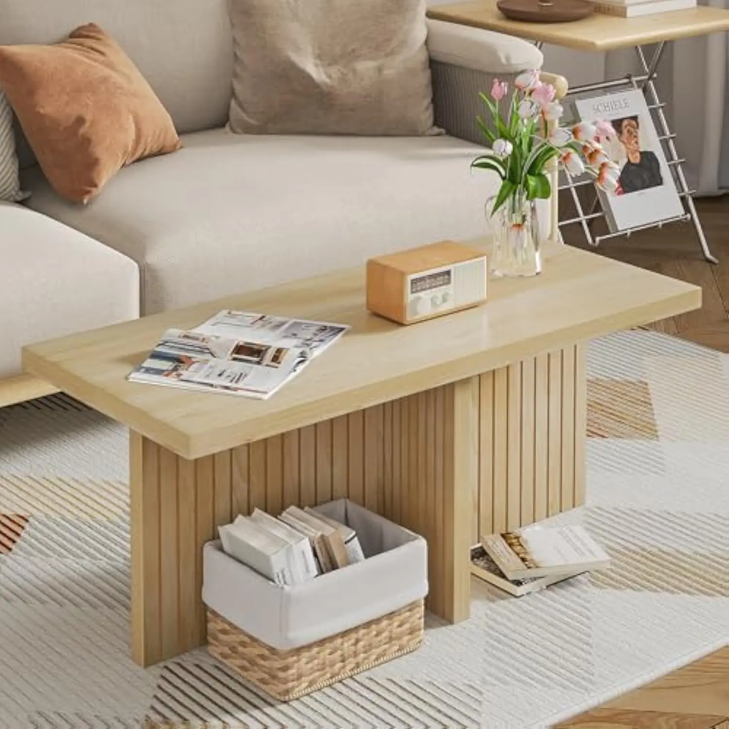 

Small Coffee Tables with Storage, Farmhouse Simple Living Room Coffee Table, Modern Wood Accent Coffee Table for Living Room, B