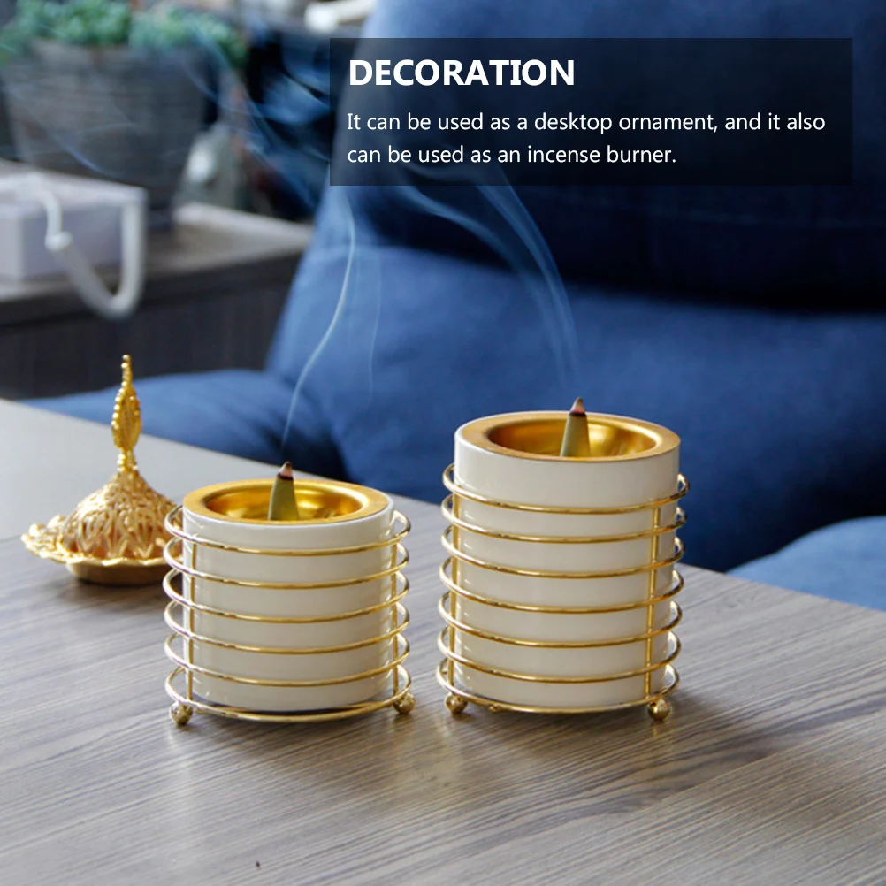 

Metal Ceramic Incense Burner Gold Candlestick Desktop Decoration Aromatic Relax Aromatherapy for Yoga Sauna Arab Middle East