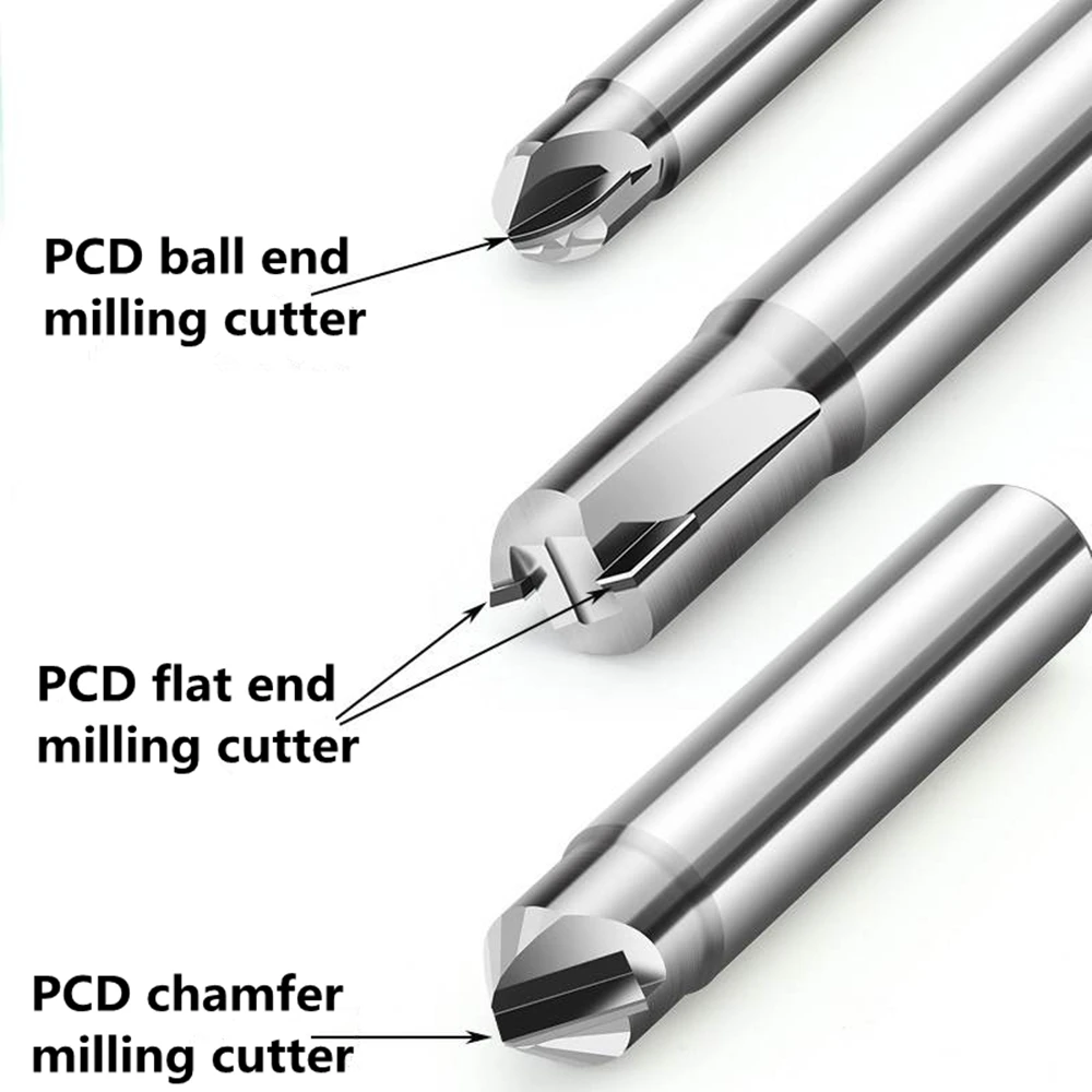 PCD Diamond Milling Cutter Carbon Fiber Fiberglass Bakelite Machining Tool Material CNC Carbide Engraving Bits 6mm End Mill