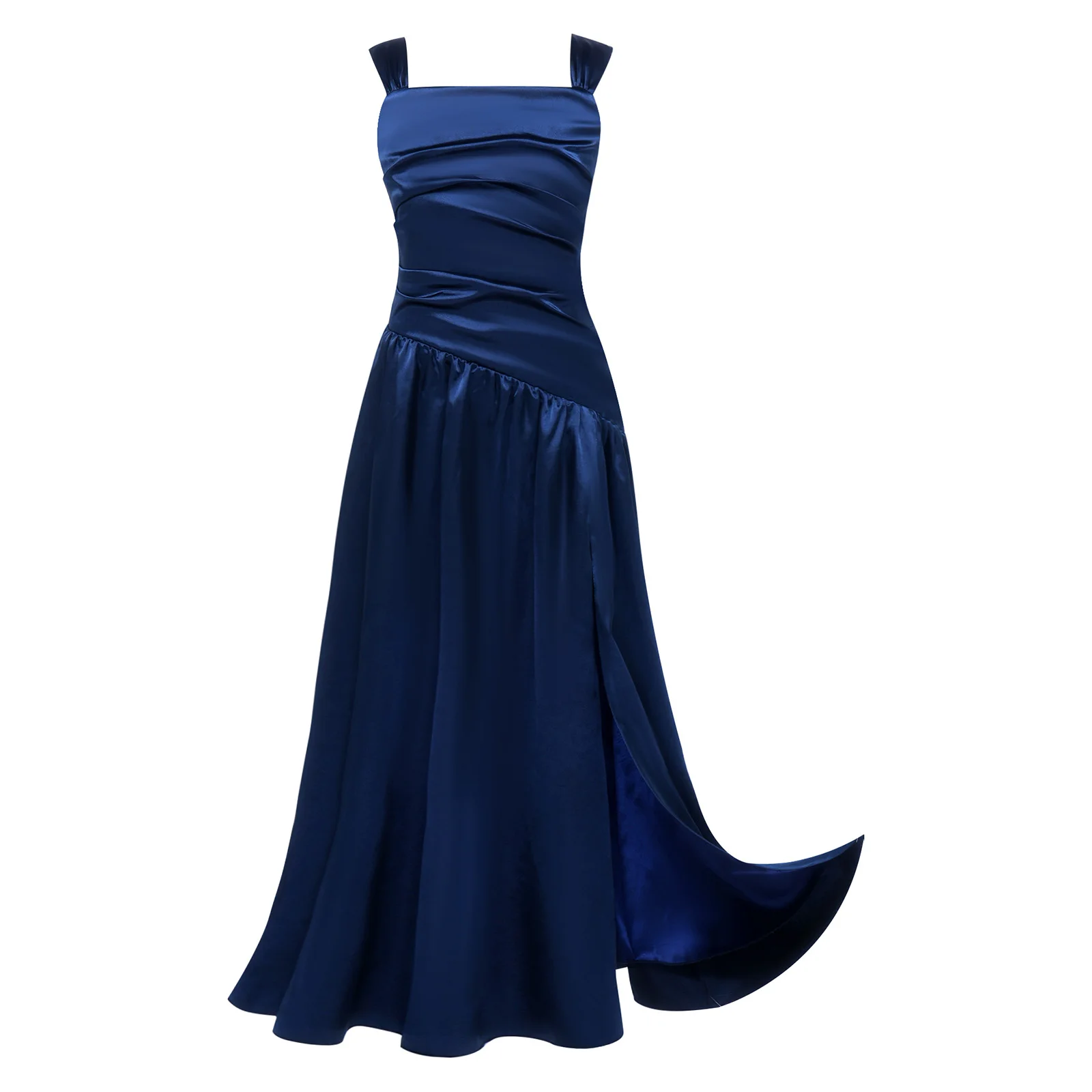 Kids Flower Girls Elegant Satiny Party Gown Sleeveless Ruched Bodice Side Split A-line Dress Wedding Birthday Banquet Dresses