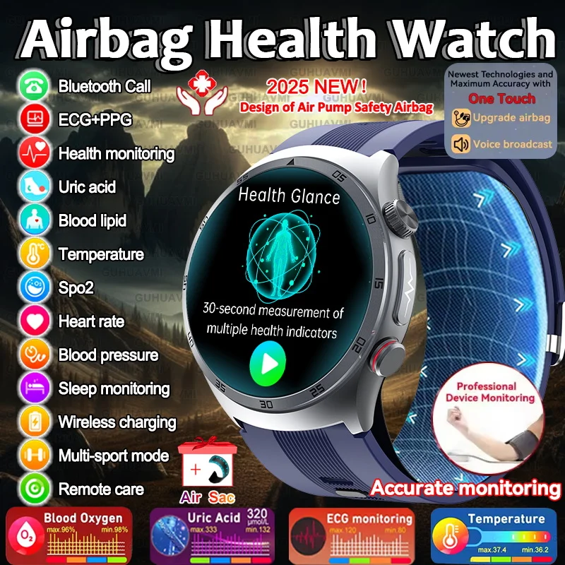 

Смарт-часы S25, воздушный насос + тип подушки безопасности, истинное кровяное давление, ЭКГ, мониторинг сердечного ритма, трекер AMOLED, умные часы для мужчин и женщин