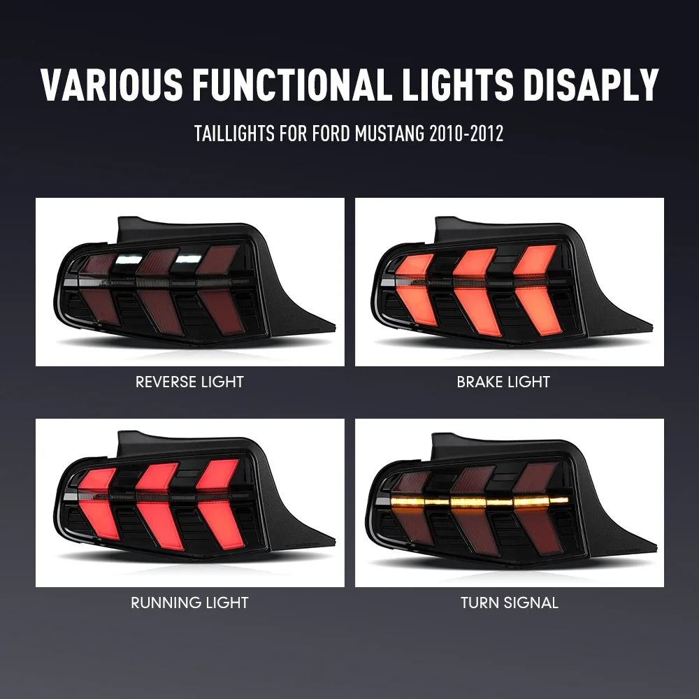 زوج من أضواء خلفية LED لفورد موستانج 2010-2012 DRL عكس الفرامل تحول إشارة التوصيل والتشغيل مجموعة مصابيح الذيل الخلفي للسيارة #5