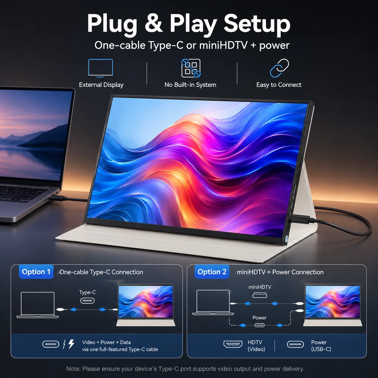 LESOWN 16 Inch 4K Portable Monitor 3840x2400 100% sRGB LCD Display Type-C HDTV Secondary Screen for PC Gaming AIDA64 DIY Setup