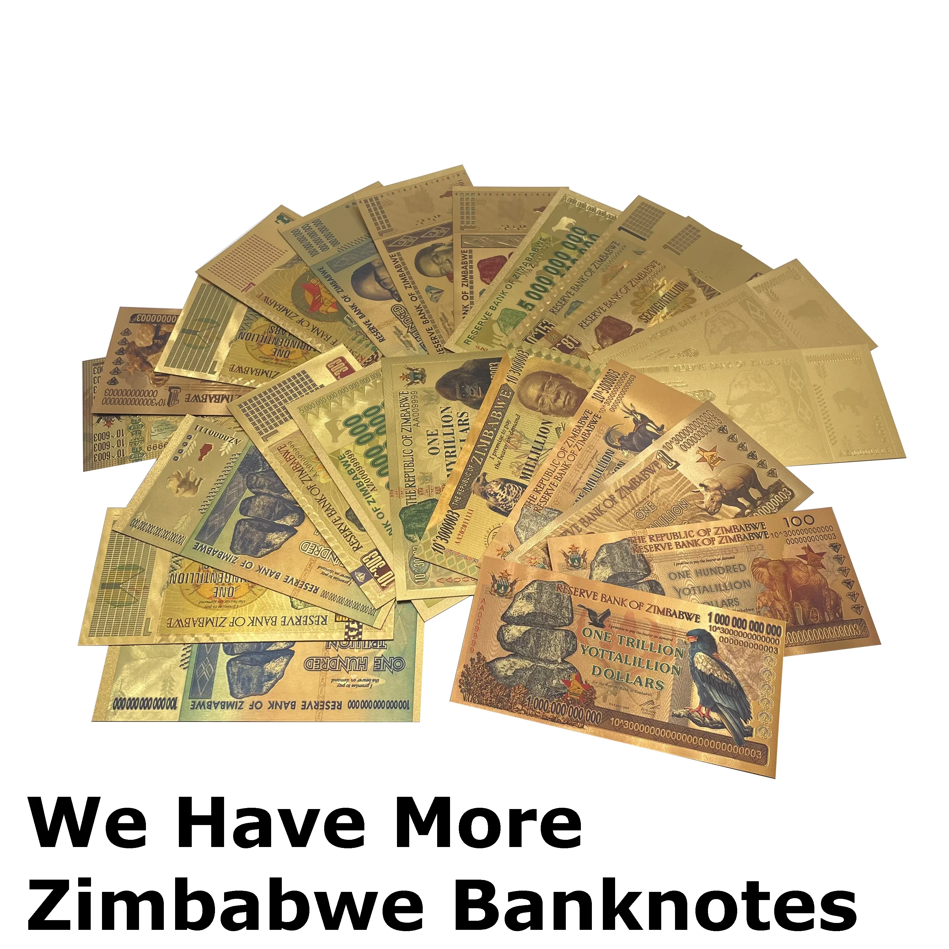 

22 Designs 100 Trillion Zimbabwe Gold Banknote QUANTILLION YOTTALILION DOLLARS Gold Zimbabwe Animals Banknote for Gifts