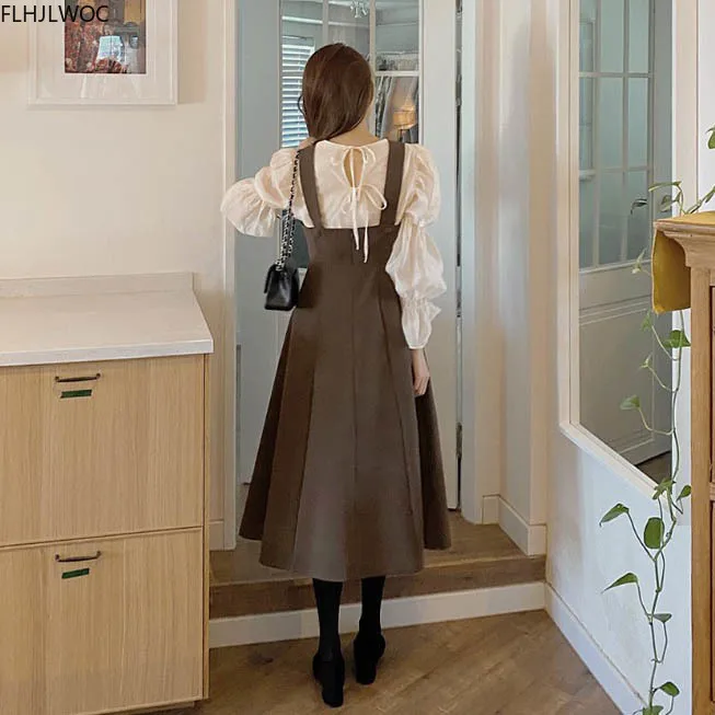 Lange Chic Vestidos Fasion Vrouwen Leuke Mouwloze Jurken Zoete Japanse Koreaanse Stijl Preppy Meisjes Een Lijn Slip Shirt Jurk