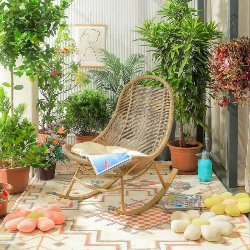 for Lazy Rocking Chair Leisure Drawstring Reclining Chair for Lunch Break Household Outdoor Courtyard Terrace Happy Chair