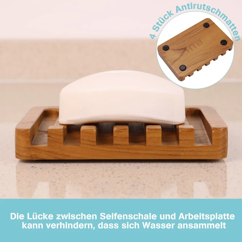 Soap Dish With Slanted Waterfall Design Bar Soap Holder Teak Wood Soap Saver For Shower,Bathroom, Sink, Kitchen