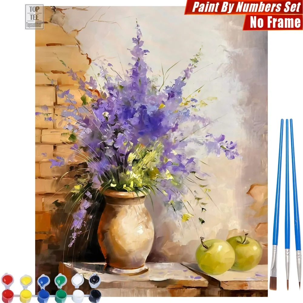 

Purple Flowers Apples Painting By Numbers Set - Flowers Jug Apples Living Room Wall Art Thanksgiving Day Gift For Mom