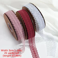Lace Trim Ribbon 3cm Wide Vintage Pattern Roll Ribbons 25 Yards For Gift Wrapping Valentine's Day Floral DIY Crafts Sewing