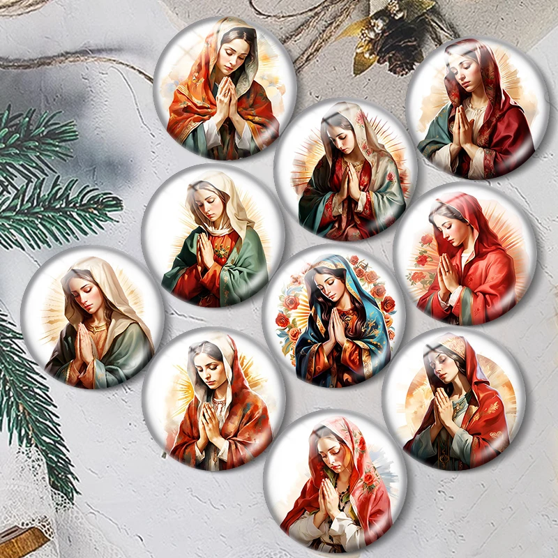 

Catholic graphicsVirgin Mary 10pcs 12mm/16mm/18mm/25mm Round Photo Glass Cabochon Demo Flat Back Making findings
