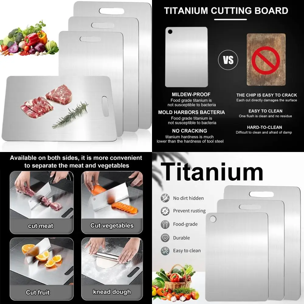

Kitchen Titanium Cutting Boards - Non-Toxic, Double-Sided, Easy Clean and Storage, Set of 3 (Medium, Large, Extra Large)