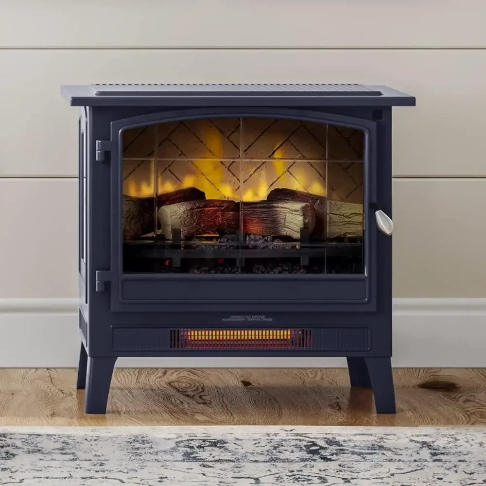 Living Infrared Freestanding Electric Fireplace Stove Heater in Navy Blue | Provides Supplemental Zone Heat with Remote,