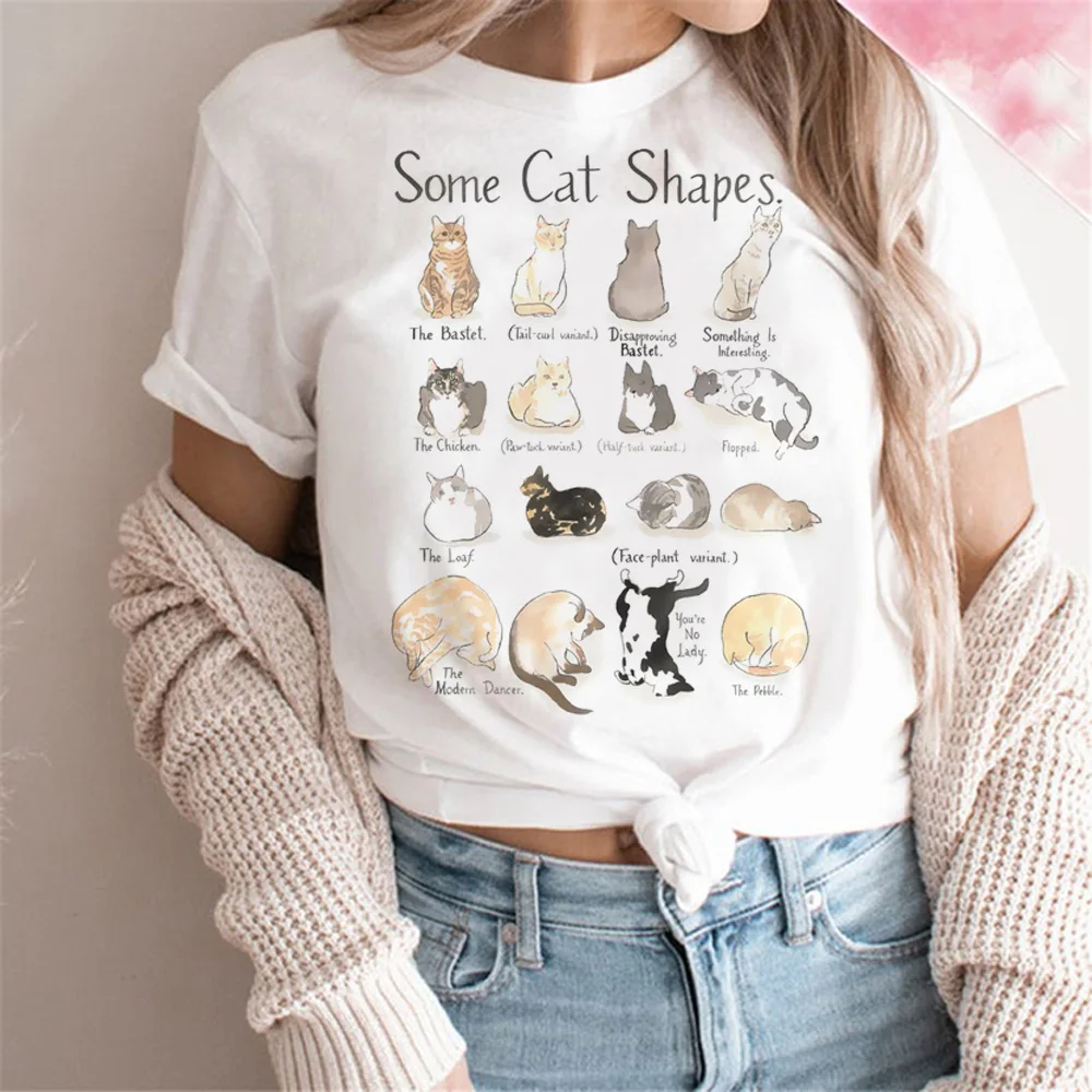 Cute Cat t-shirts women graphic top girl anime designer graphic clothes