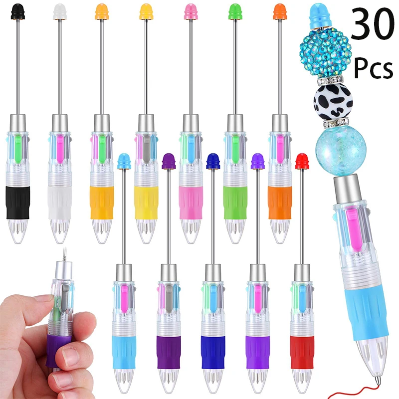 

30Pcs Multicolor Beadable Pens 4 in 1 Colored Beads Pen Retractable Ballpoint Pens for DIY Making Kit Students School Supplies