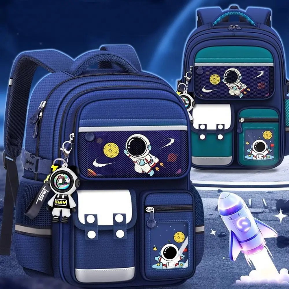 

Lightweight Reduced Burden Boys Backpack Waterproof with Astronaut Pendant Cards Kids Backpack Large Capacity Schoolbag Student