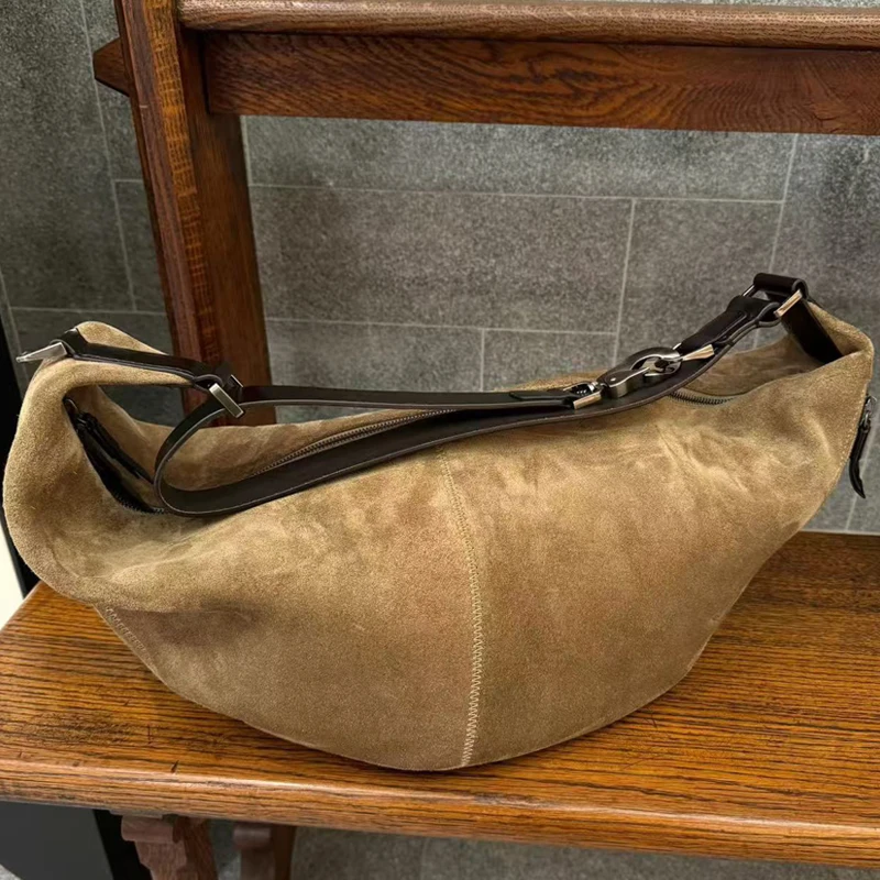 

Корейские винтажные сумки в форме полумесяца из искусственной замши для женщин, роскошная дизайнерская сумка-кошелек 2025 года, новинка из искусственной кожи, большая вместительность, подмышки на плечо