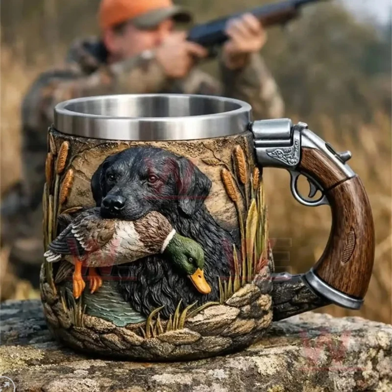 Duck Hunting Dog 3D Mug Coffee Cup Sculpted Figurine Table Decor For Hunters And Pet Lovers Christmas Birthday Rustic Gift