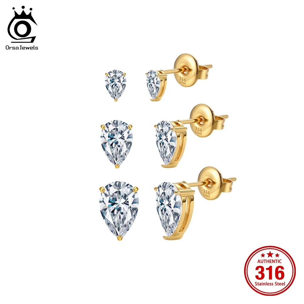 ORSA JEWELS Ohrstecker aus 316 Edelstahl, 18 Karat vergoldet, für Damen, glänzende Zirkonia-Ohrringe, Hochzeitsschmuck HTKE16