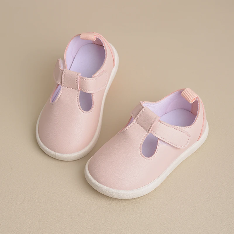 Girls\' Fashionable Pink and  Black Comfortable Outdoor Breathable  Anti -Slip Flat Footwear Lovely Dressing Shoes  EK9S65