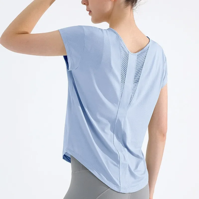 Summer cool sports top women's loose and thin fitness short-sleeved t-shirt quick-drying breathable yoga clothes running blouse