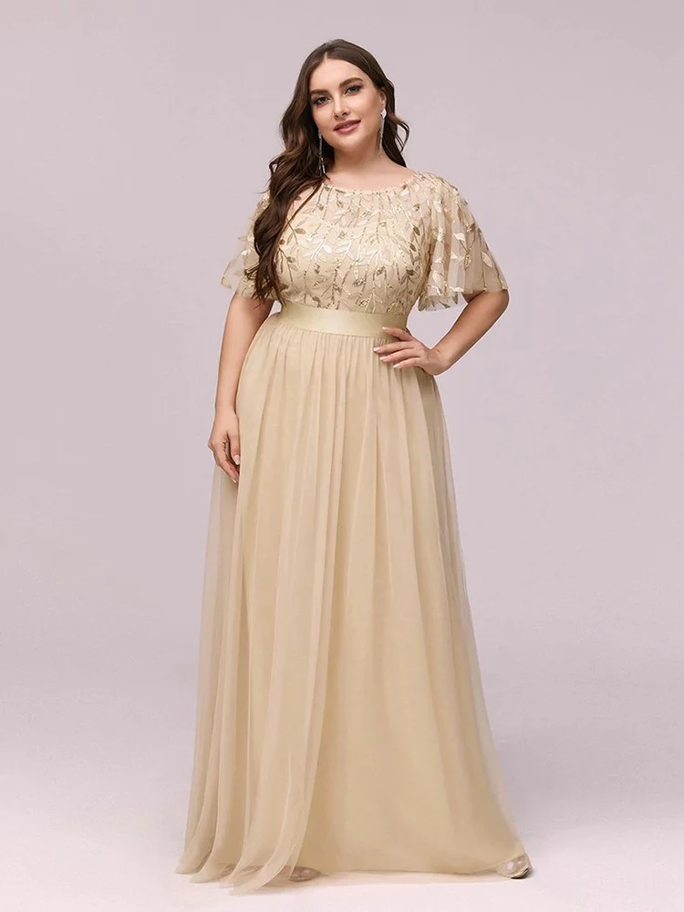 5XL 6XL Women Plus Size Elegant Long Dresses 2023 New Summer Luxury Mesh Sequin Embroidery Formal Wedding Evening Party Clothing