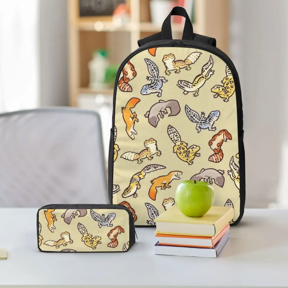 Bearded Dragon Print Backpack Student BookBag School Bag Shoulder Bags 3ps Insulated Lunch Bag Pencil Case