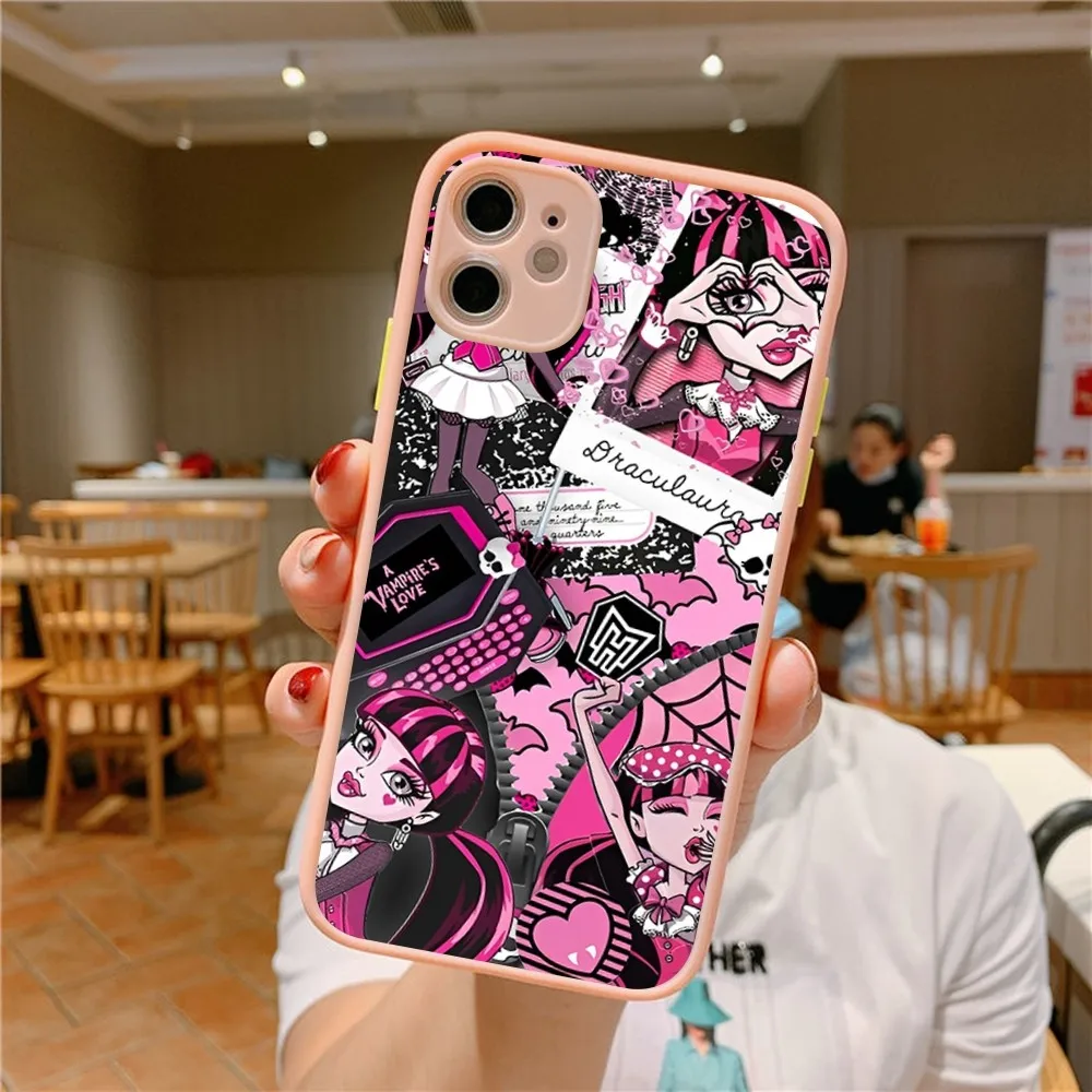 M-MonsterS Cartoon H-HighS Phone Case for iPhone 14 11 12 13 Mini Pro Max 8 7 Plus X XR XS MAX Translucent Matte Cover