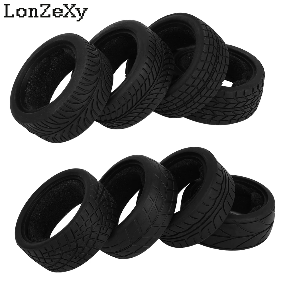 

4pcs 1/10 On-Road Car Tires 26*64MM Rubber Tyre Tires with Sponge 9062 for HSP Tamiya HPI Kyosho Sakura 94122 94123 D3 D4 TT02