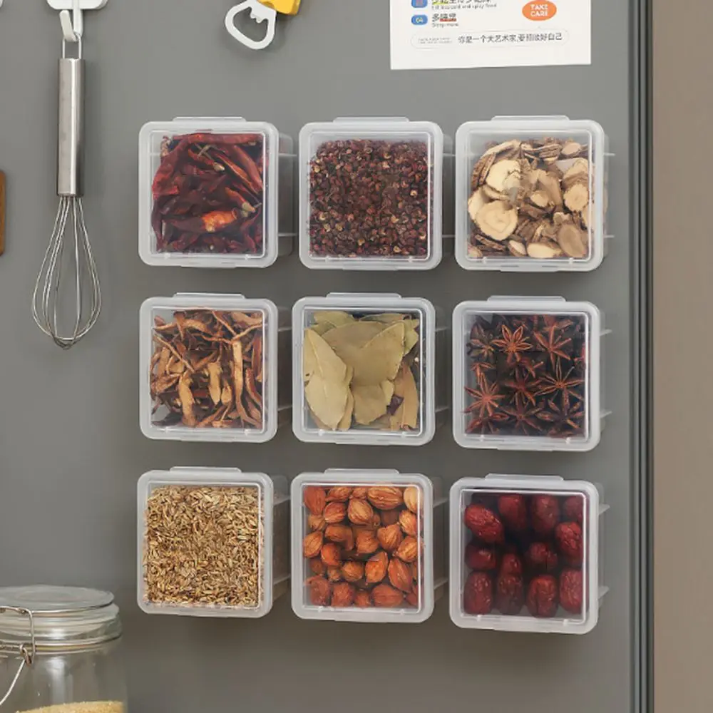 

2 Pcs Dust-proof Magnetic Spice Jars With Spice Label Sealed Wall Mounted Seasoning Box Removable Spice Storage Box Kitchen