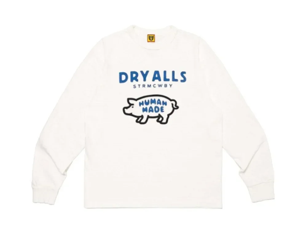 2026 New Human Made Pig Print Crewneck Long Sleeve T Shirt Couple Cotton Top