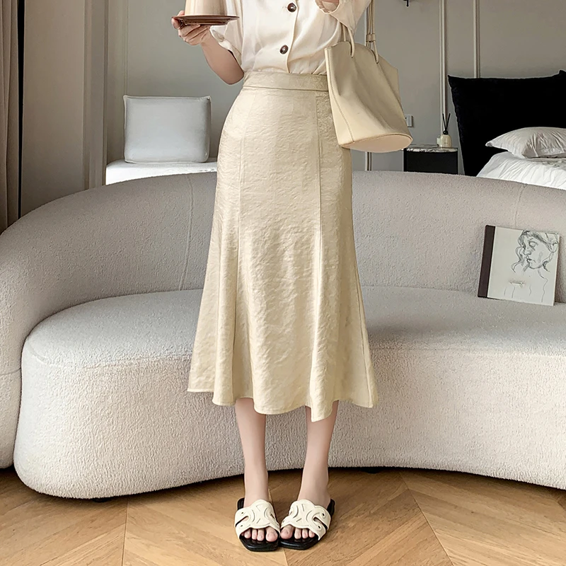 

Korean Style Ladies Elegant High Waist Wrap Hip Midi Skirts Women Spring Summer Fashion Mermaid Skirt Female Casual Long Skirts
