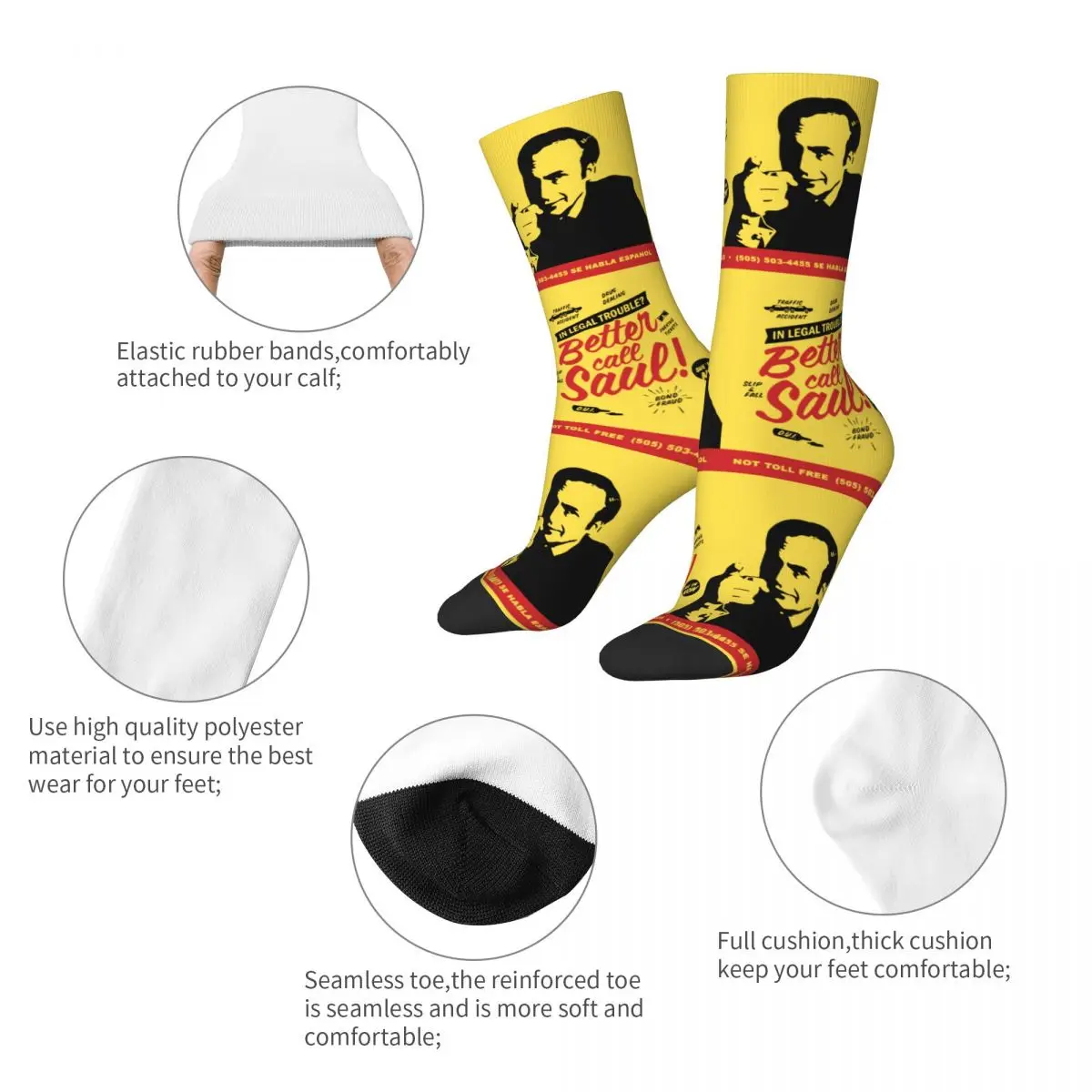 Funny Lawyer Better Call Saul Goodman Merch Socks Breathable High Quality Long Socks Comfortable for Men\'s Small Gifts