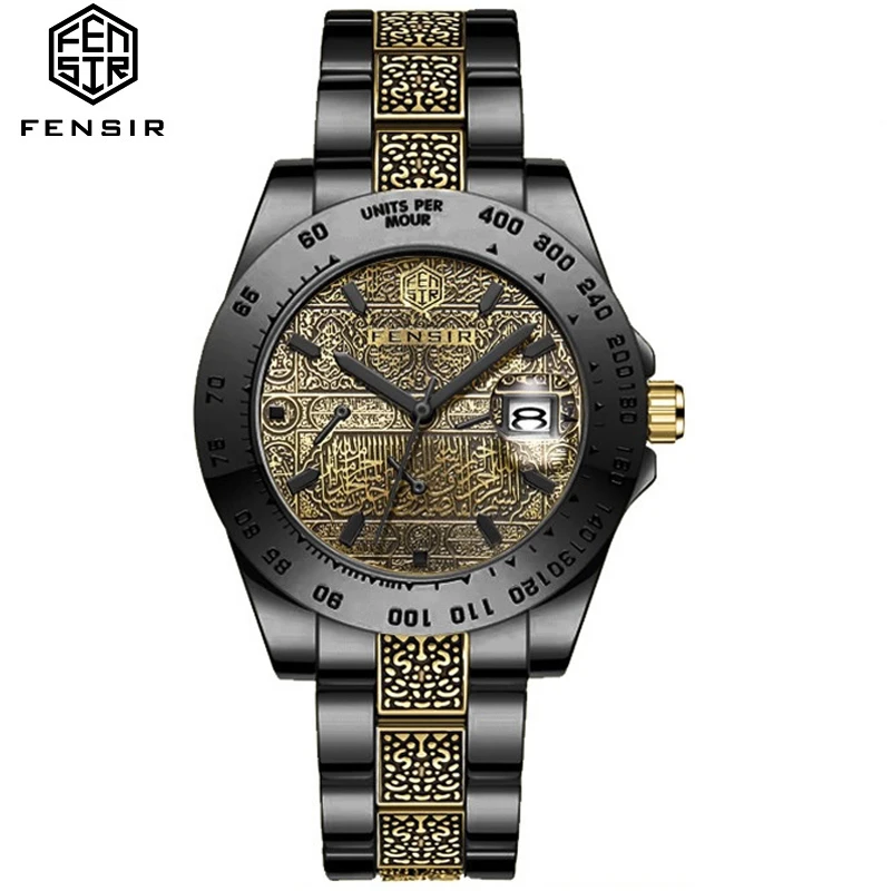 Luxury Engraved Watch Black Gold Men Vintage Design Hip Hop Man Quartz Watches Waterproof Calendar Clock Male Relogio Masculino