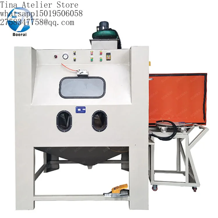 Cart Turntable Wet Sandblasting Machine Large Space Blasting Cabinet High Pressure Cleaner Pump Stainless Steel 316 Dustless