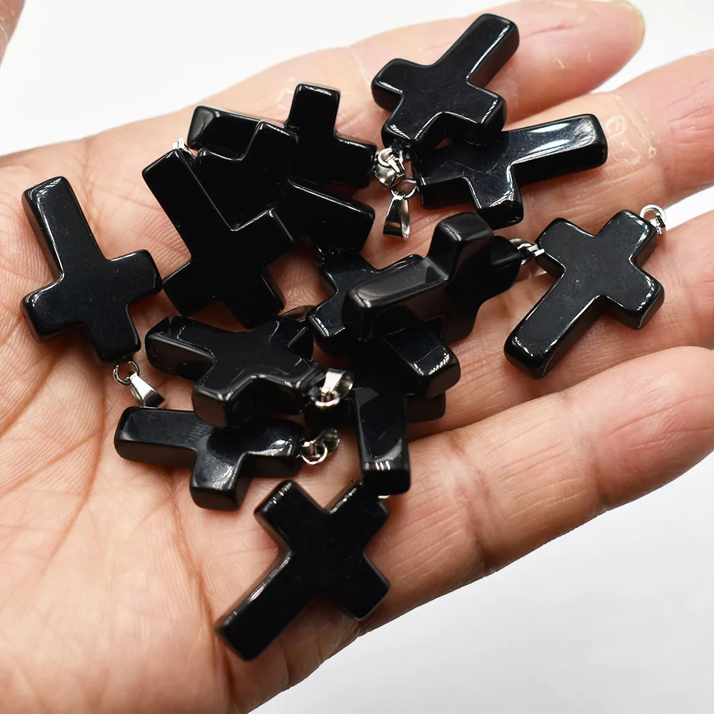 Fashion Hot Sell natural Stone Obsidian Cross charms pendants for jewelry making 50pcs/lot Wholesale free shipping