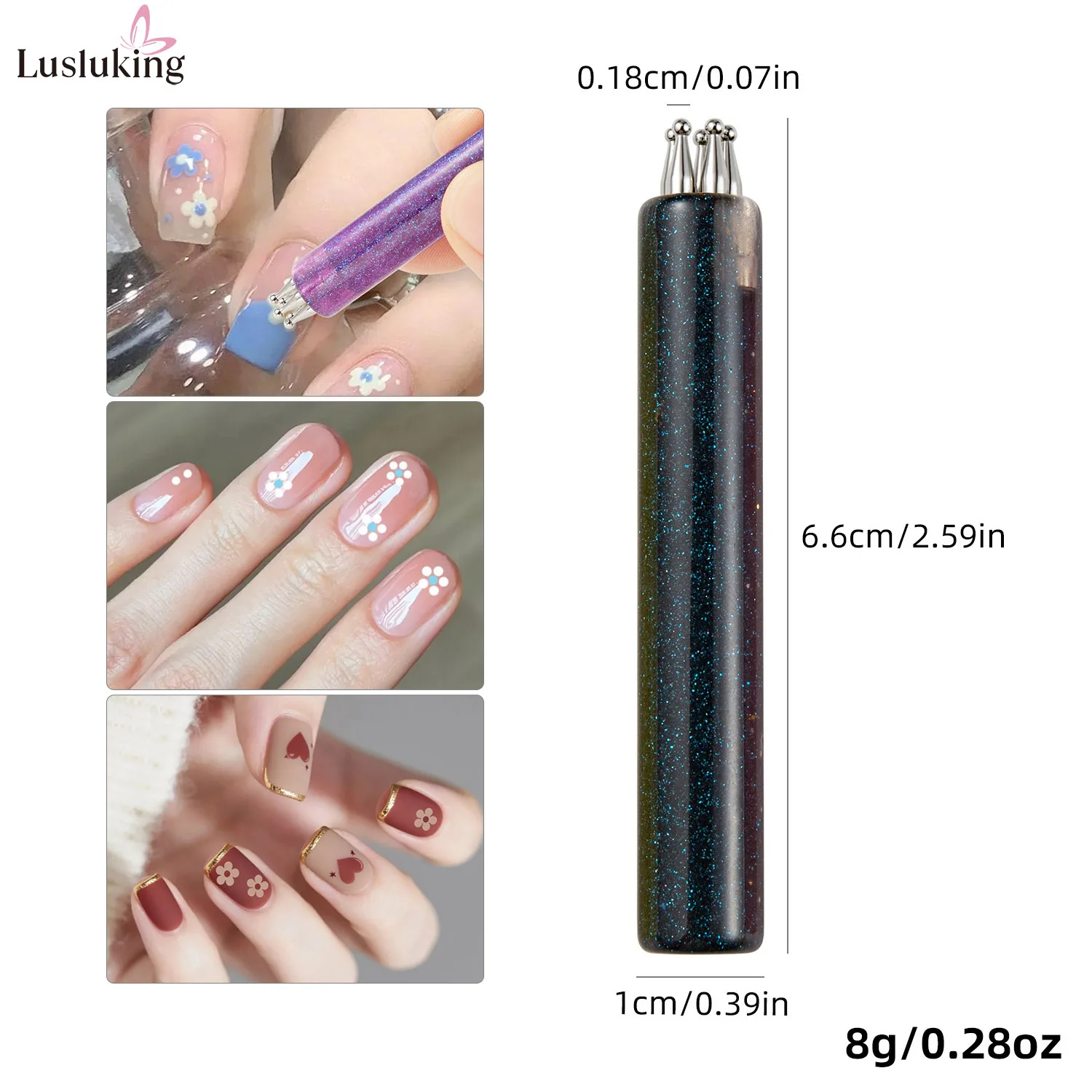 DIY Nail Art 5-Bloemblaadje Puntjes Tool Bloem Schepper 1.8mm Fijne Tip Strass Pickers Glitter Handvat Manicure Nail gereedschap Borstels