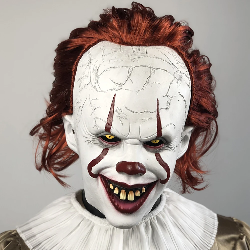 زاحف Pennywise جوكر قناع تأثيري الرعب الشر شيطان مهرج القتلة اللاتكس خوذة هالوين كرنفال زي حفلة الدعائم الهدايا