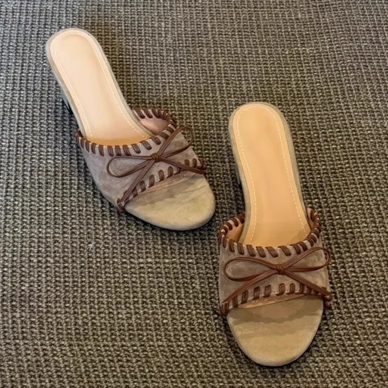 Open Toe High Heeled Sandals Women's New Style Popular Women's Slippers Square Head Thick Heel Mid-heel Slippers Zapatos Mujer