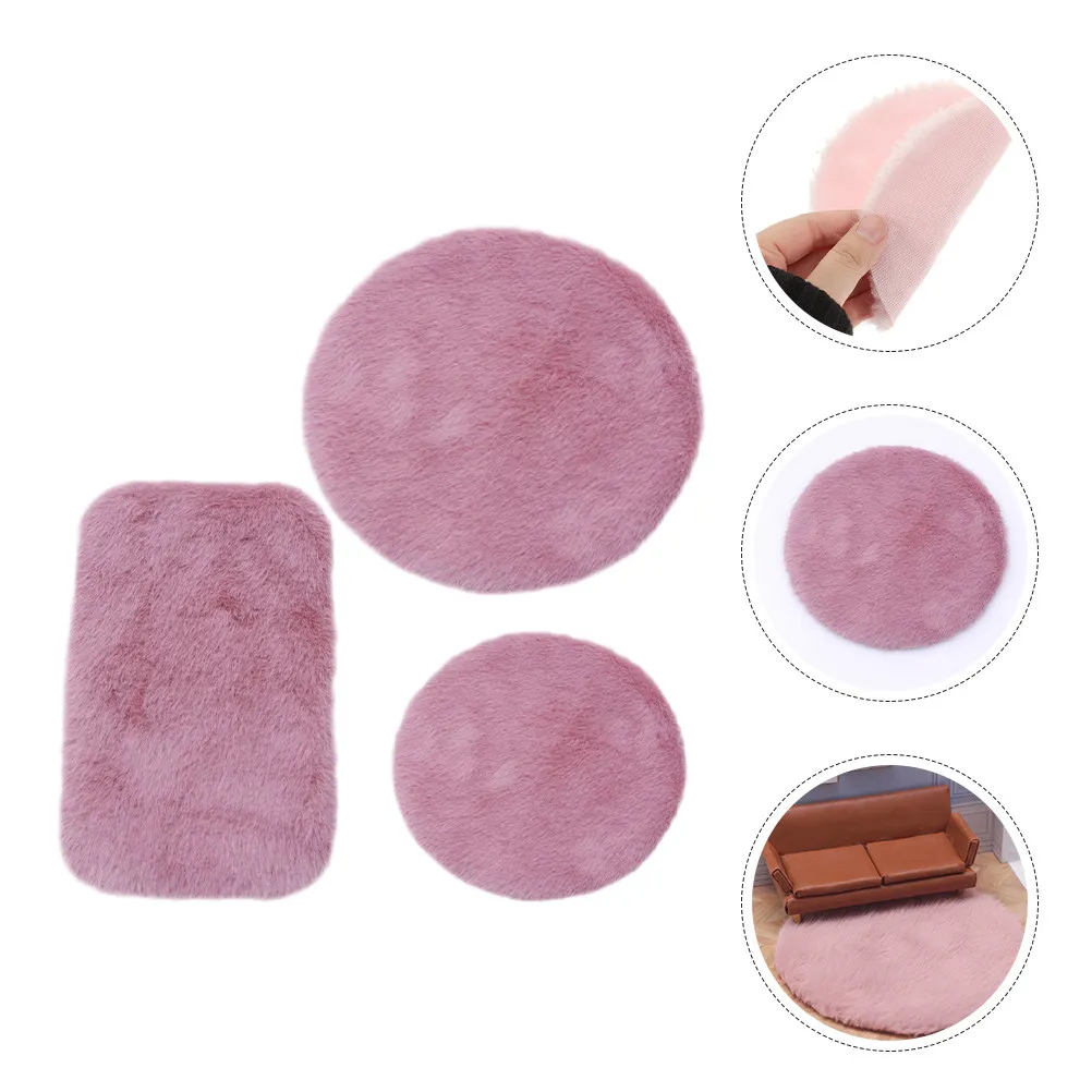3Pcs Mini House Rug Set Realistic Miniature Carpet for Micro Landscape Adornments Living Room Bedroom Mini House Supplies