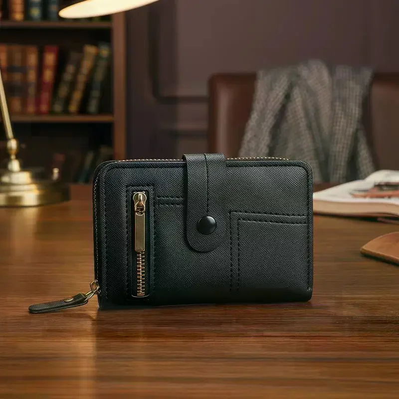 Wallet New Solid Color Button Wallet Female Short Card Holder Wallet Thin Ladies Wallet Card Clip Coin Purse